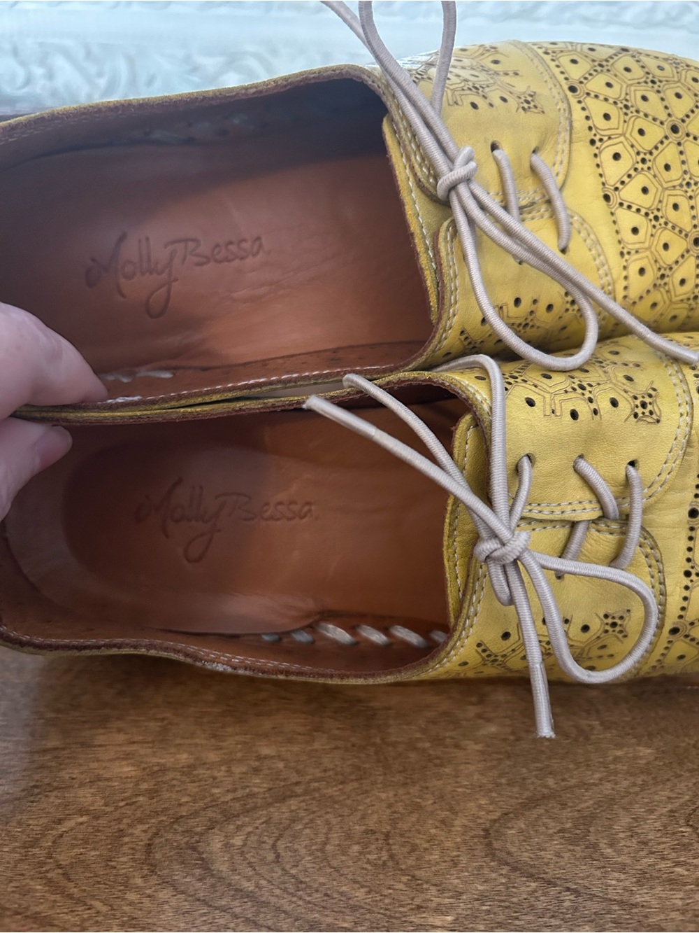 Molly Bessa Yellow Laser-Cut Genuine Leather Lace-Up Women's Shoes, from Turkey - Picture 10 of 10